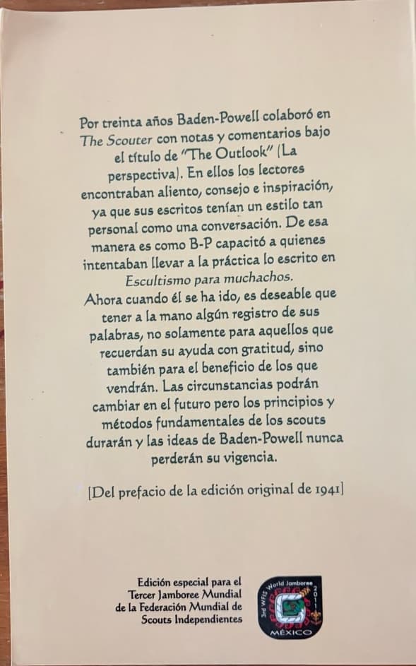 Contraportada del libro La perspectiva de Baden-Powell